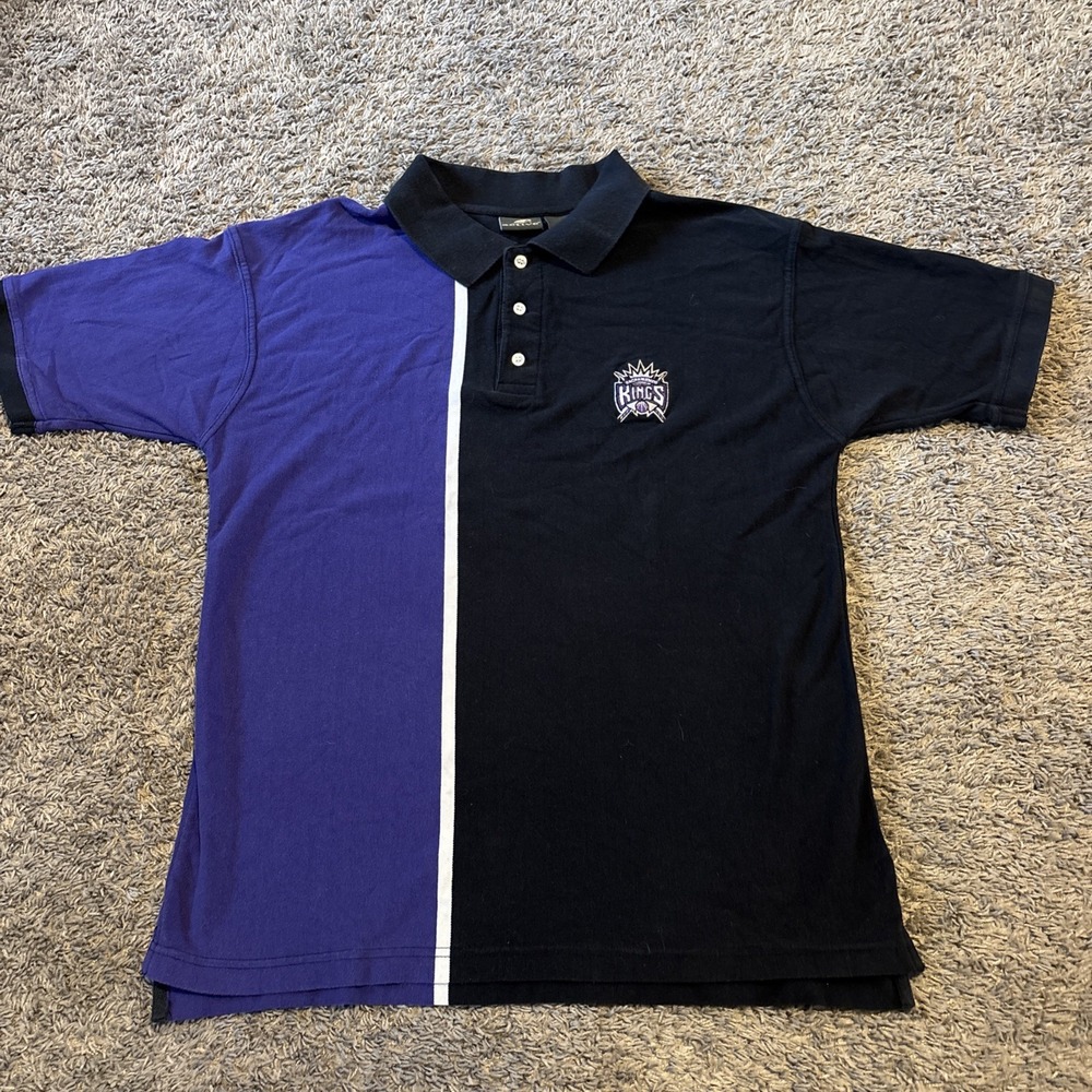 Active Sacramento Kings Polo shirt Black Purple Y2K Large L Color‎ Block NBA